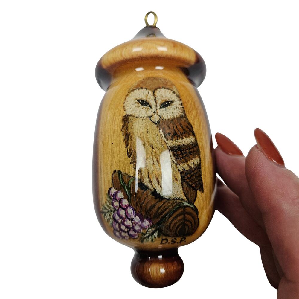 Vintage Ceramic Owl Acorn Ornament Signed Hand Painted DSP Barn Owl Figurine